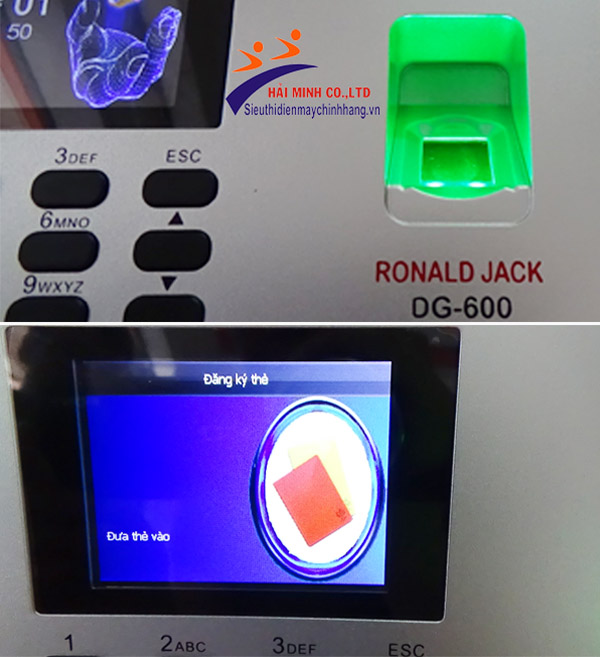 màn hình và chỗ quét vân tay máy chấm công ronald jack DG-600