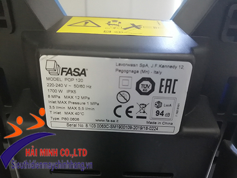 Máy phun rửa áp lực cao Fasa Pop 120 bán chạy