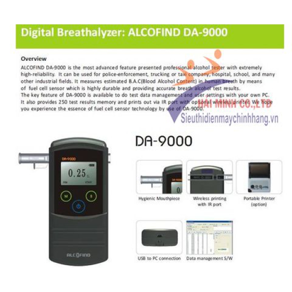 Máy đo nồng độ cồn ALCOFIND DA-9000 (chưa bao gồm máy in)