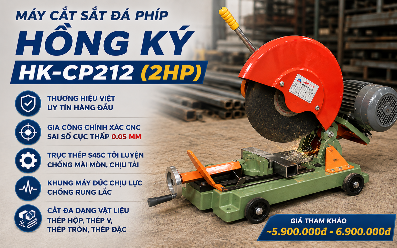 Máy cắt sắt đá phíp Hồng Ký HK-CP212 (2HP)