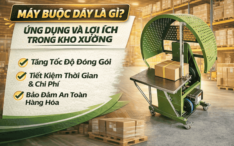 Trong các cơ sở sản xuất, kho xưởng hay cửa hàng rau củ quả, may mặc, việc buộc dây cho sản phẩm là công đoạn không thể thiếu. Trước đây, hầu hết các cơ sở thực hiện bằng tay, nhưng phương pháp thủ công này tốn nhiều thời gian, công sức, dây buộc không đều và dễ gây hỏng sản phẩm.