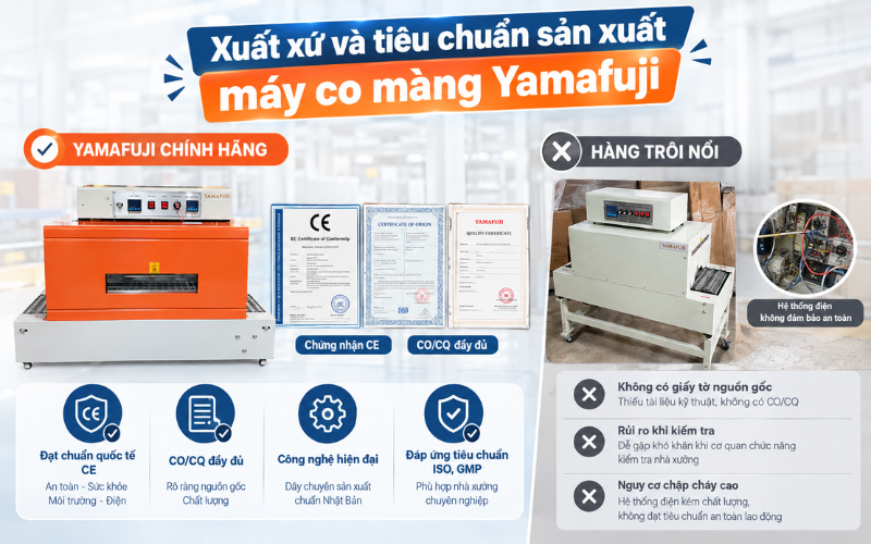 Xuất xứ và tiêu chuẩn sản xuất máy co màng Yamafuji