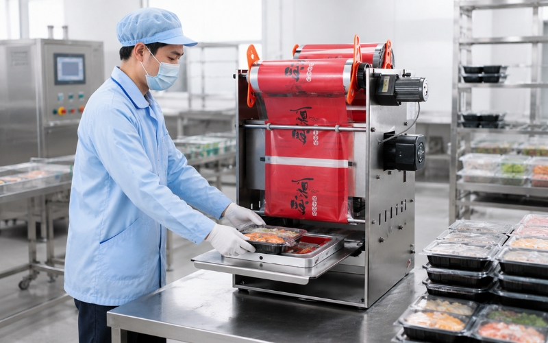 Máy dán miệng khay bán tự động Yamafuji DF300T