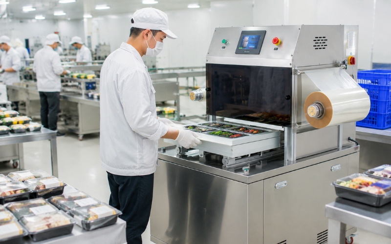 Máy hút chân không dán miệng khay Yamafuji DQ370L-V