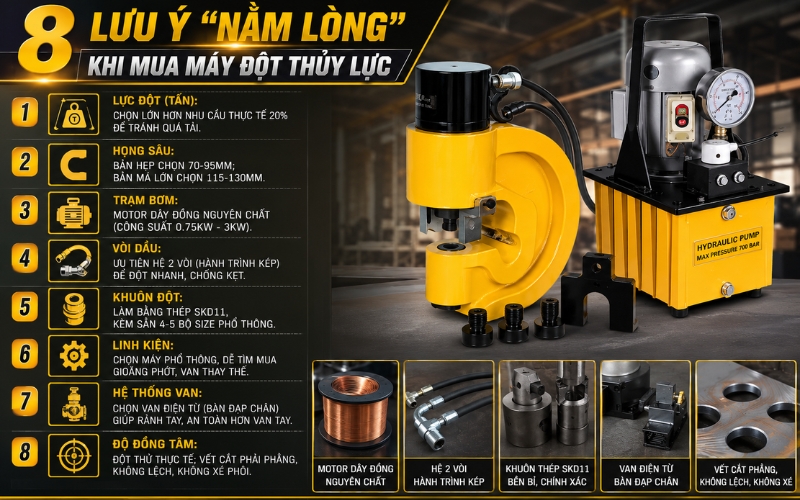 Các lưu ý khi mua máy đột lỗ dùng bơm điện thủy lực 