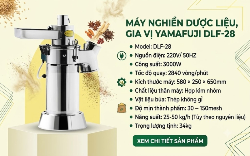 Thông số của máy nghiền dược liệu, gia vị Yamafuji DLF-28