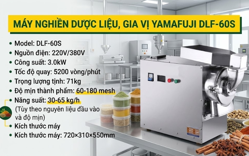 Thông số máy nghiền dược liệu, gia vị Yamafuji DLF-60S