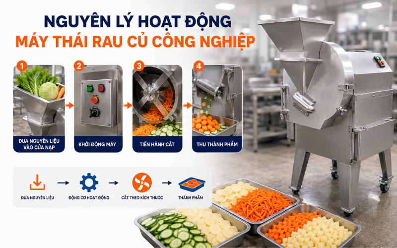 Nguyên lý hoạt động máy thái rau củ công nghiệp