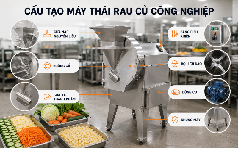 Cấu tạo máy thái rau củ công nghiệp