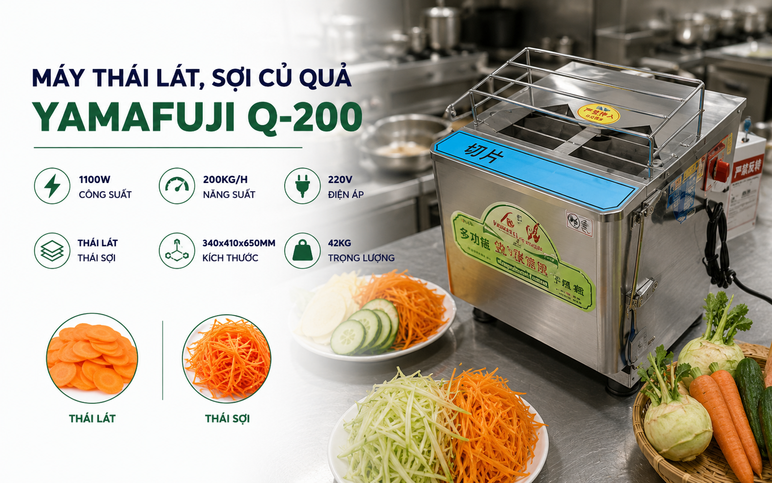 Máy thái lát, sợi củ quả Yamafuji Q-200