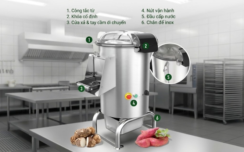Cấu tạo thông minh của máy gọt rửa vỏ củ quả Yanwoo PP-5ST