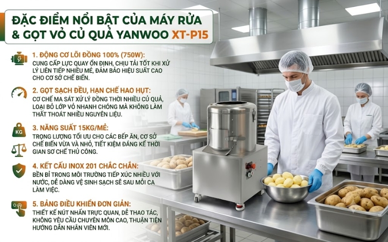 Đặc điểm nổi bật của máy rửa và gọt vỏ củ quả Yanwoo XT-P15