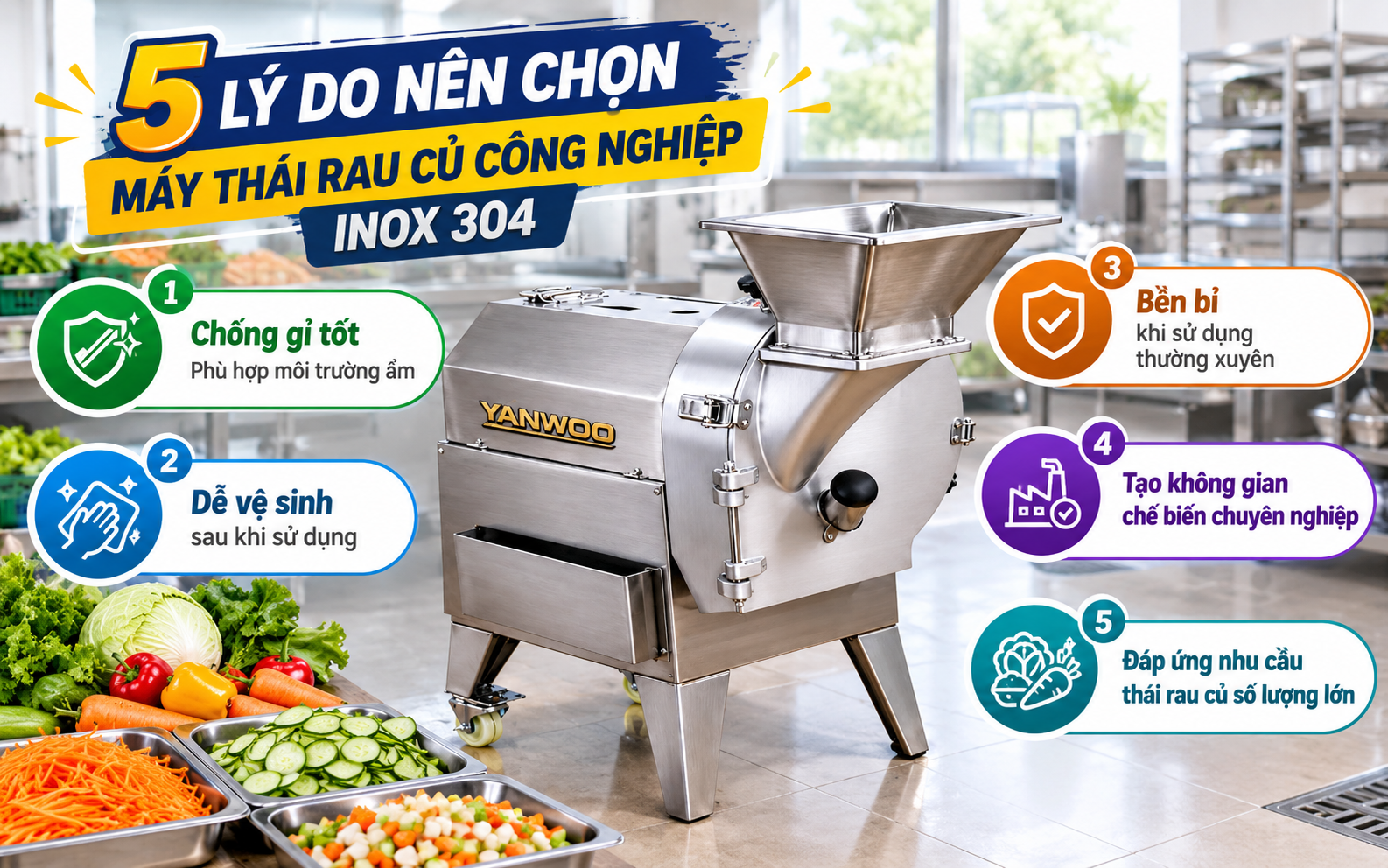  5 lý do nên chọn máy thái rau củ công nghiệp inox 304 