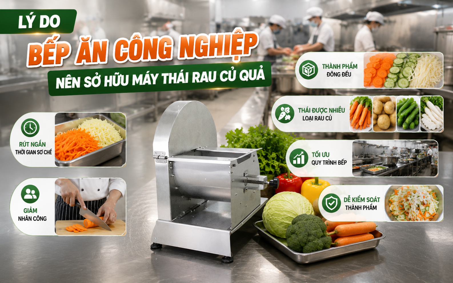 Lý do bếp ăn công nghiệp nên sở hữu máy thái rau củ quả