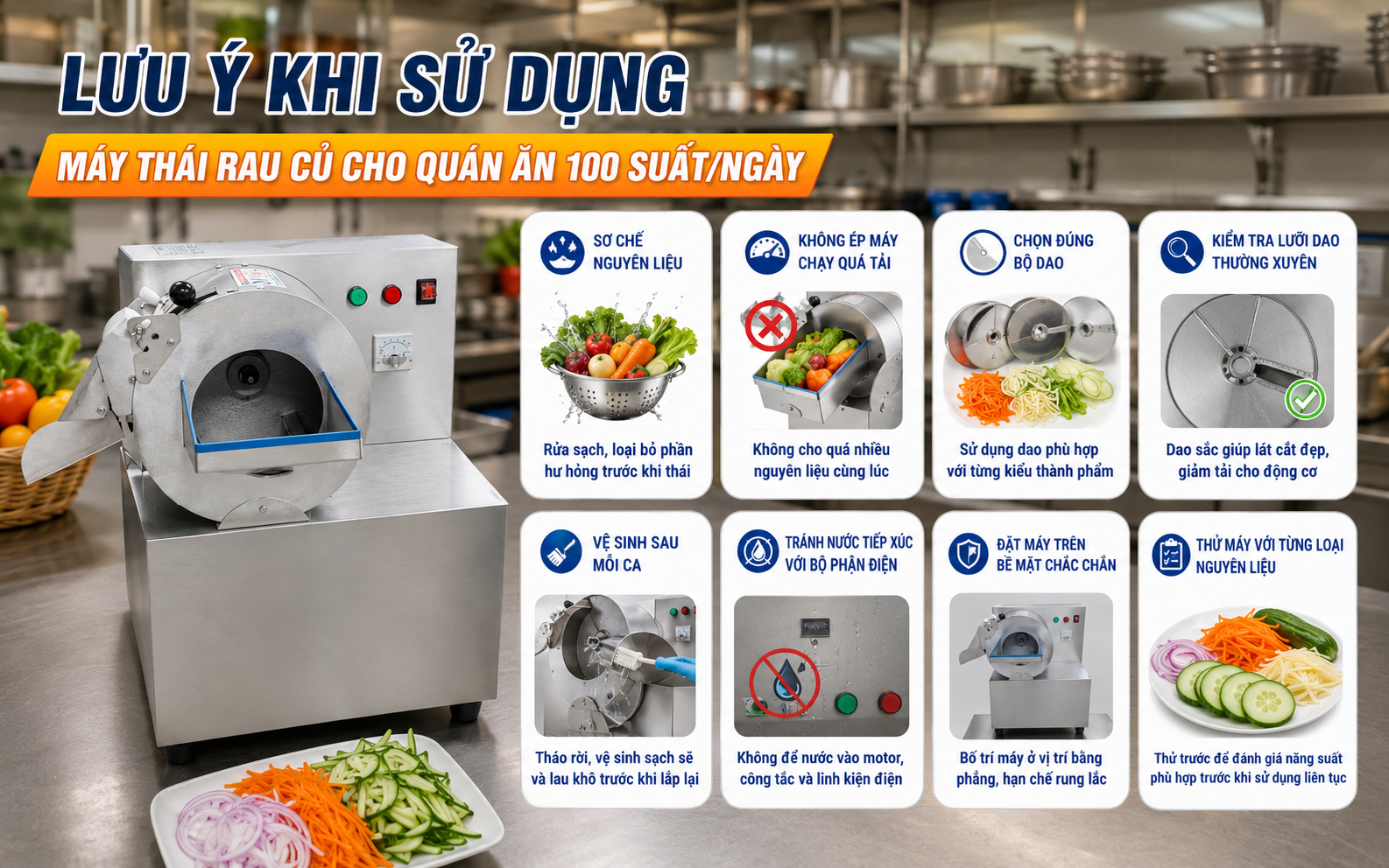  Lưu ý khi sử dụng máy thái rau củ cho quán ăn 100 suất/ngày
