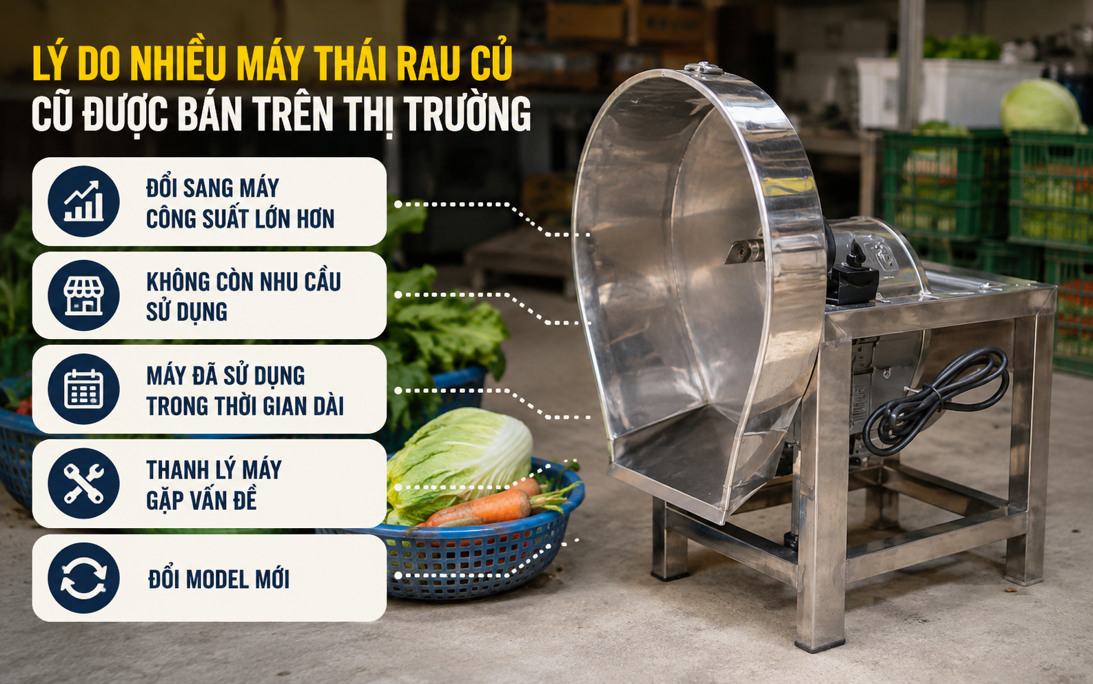 Lý do nhiều máy thái rau củ cũ được bán trên thị trường