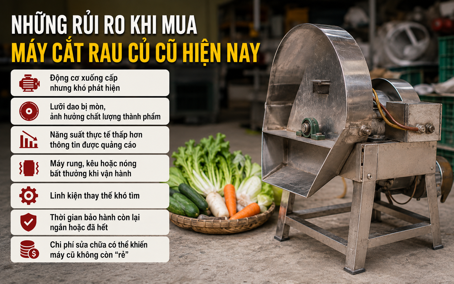 Những rủi ro khi mua máy cắt rau củ cũ hiện nay