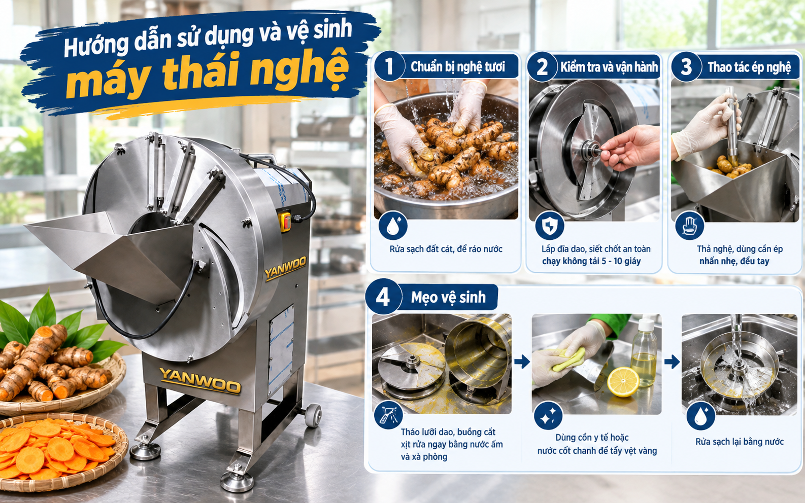 Hướng dẫn sử dụng và vệ sinh máy thái nghệ