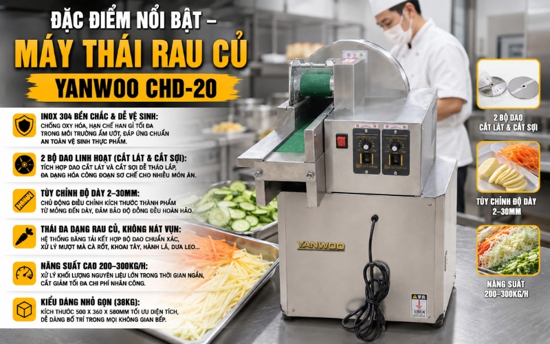 Đặc điểm nổi bật của máy thái rau củ Yanwoo CHD-20