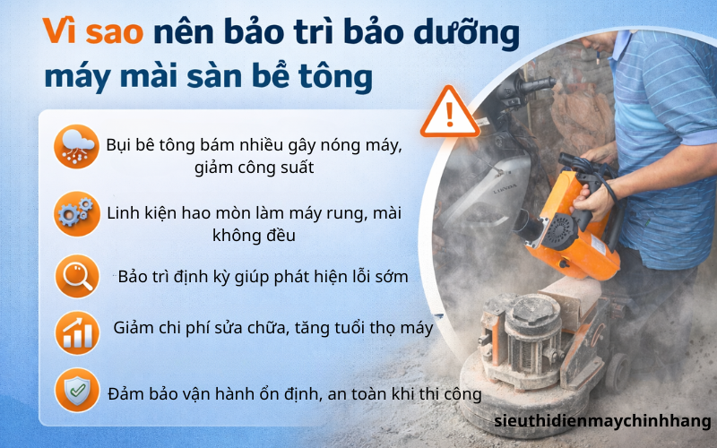 Vì sao nên bảo trì bảo dưỡng máy mài sàn bê tông
