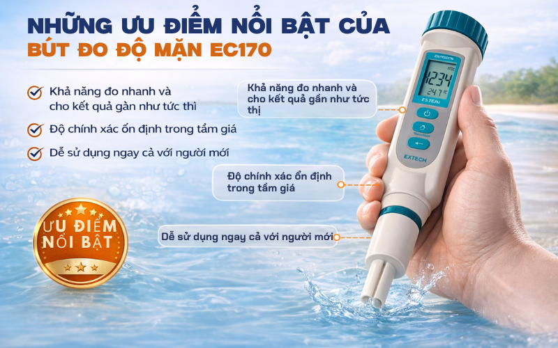 Những ưu điểm nổi bật của bút đo độ mặn EC170 được nhiều khách hàng lựa chọn