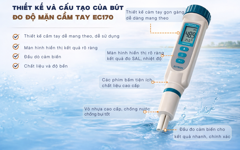 Thiết kế và cấu tạo của bút đo độ mặn cầm tay EC170