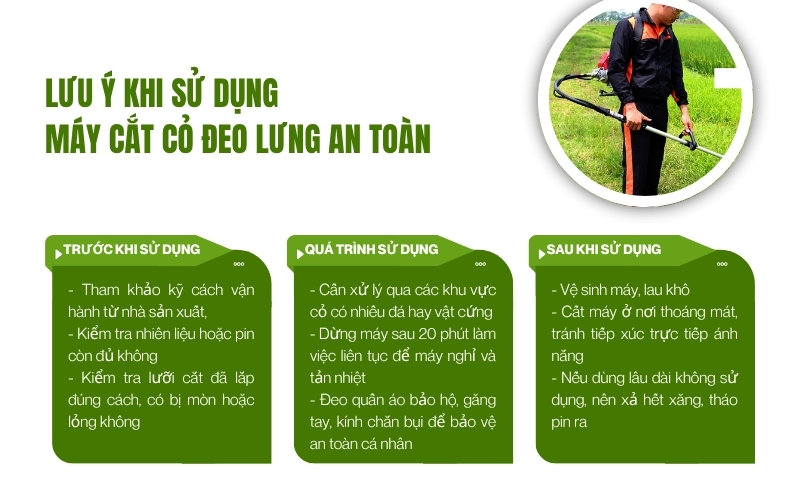 Lưu ý khi sử dụng máy cắt cỏ đeo lưng an toàn