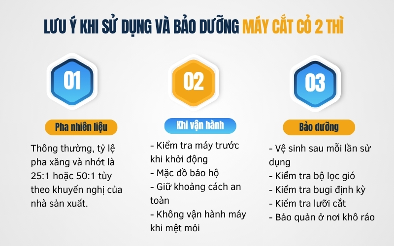 Lưu ý khi sử dụng và bảo dưỡng máy cắt cỏ 2 thì