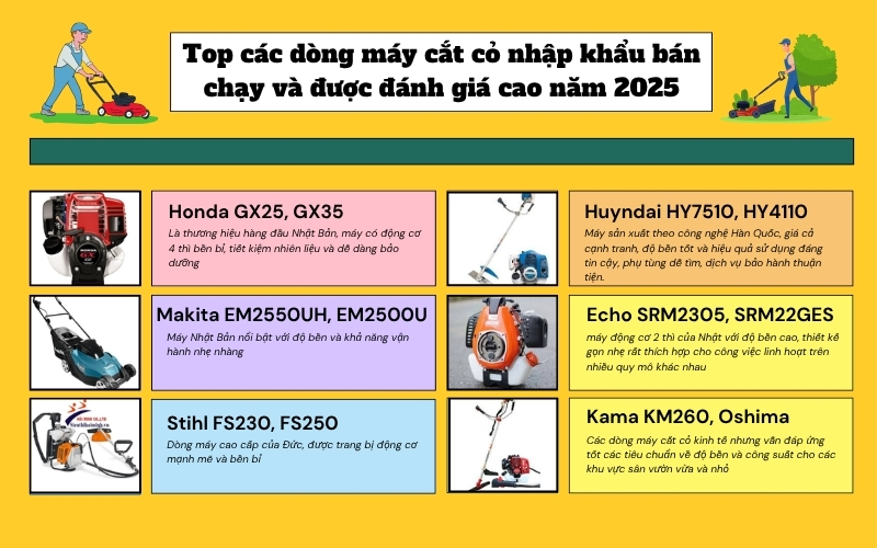 Top các dòng máy cắt cỏ nhập khẩu bán chạy và được đánh giá cao năm 2025