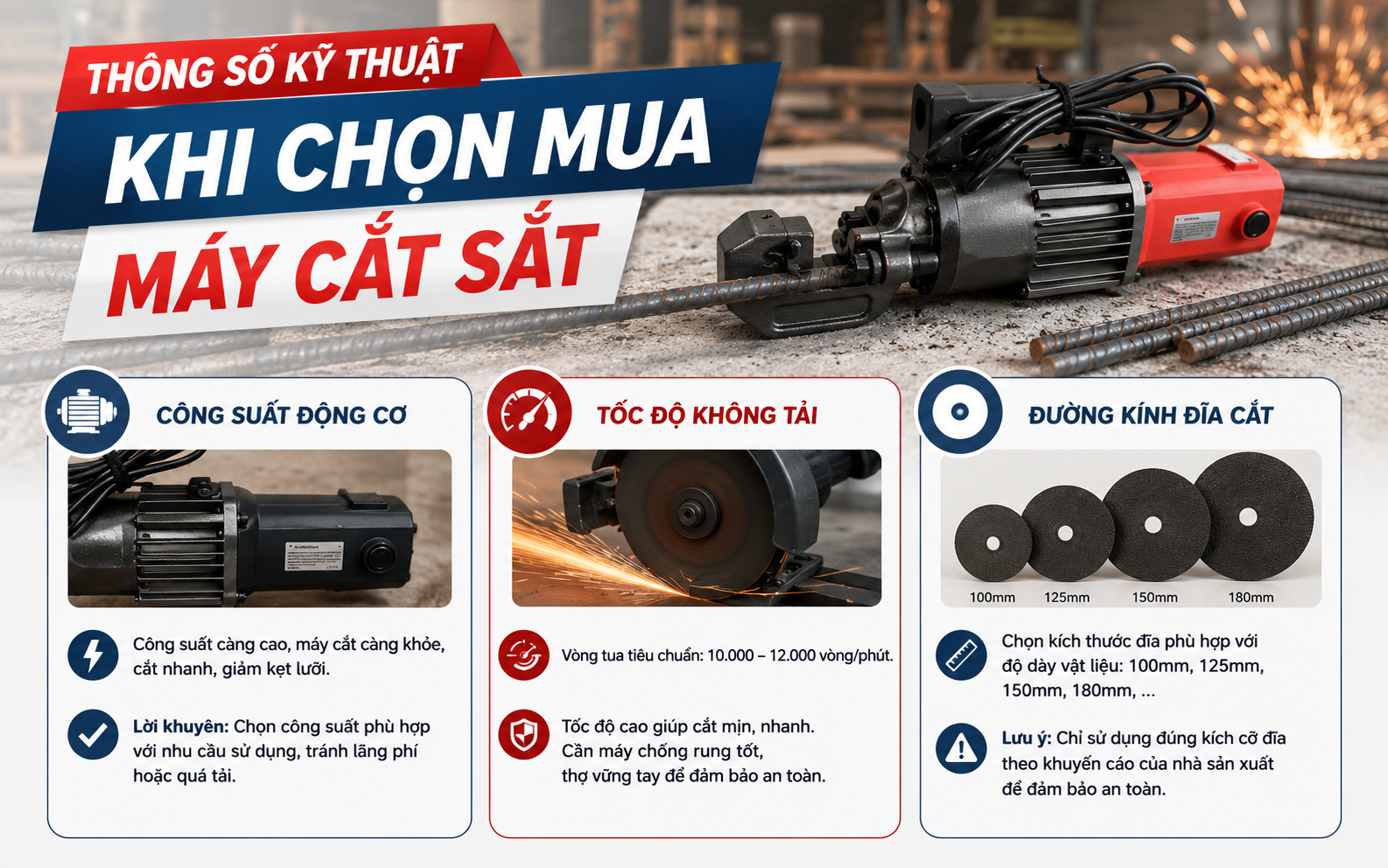 Thông số kỹ thuật khi chọn mua máy cắt sắt