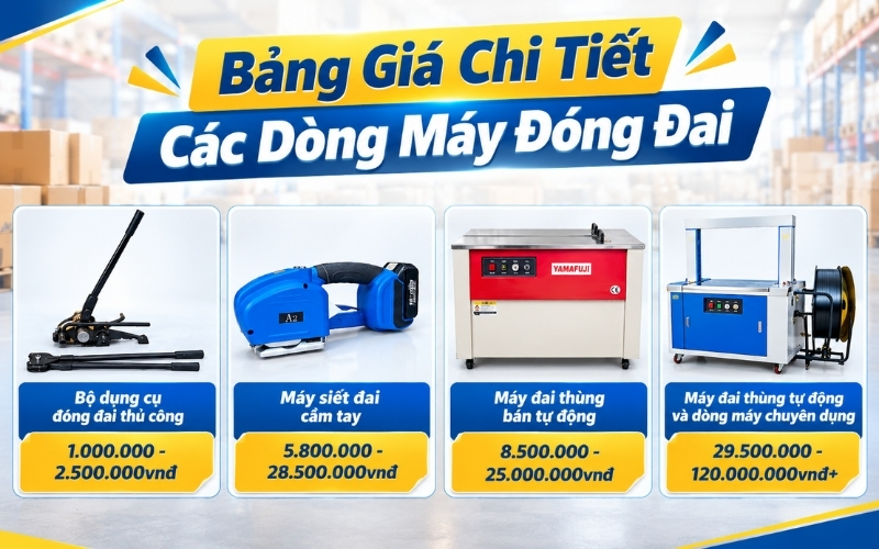 Bảng giá chi tiết các dòng máy đóng đai