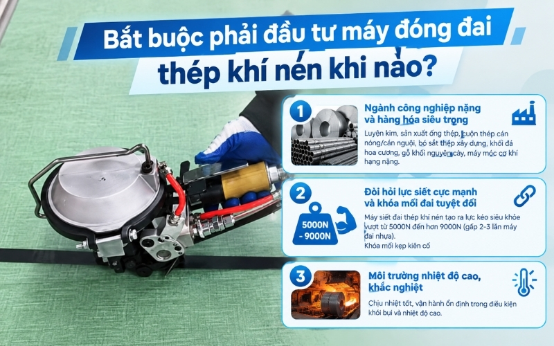 Bắt buộc phải đầu tư máy đóng đai thép khí nén khi nào