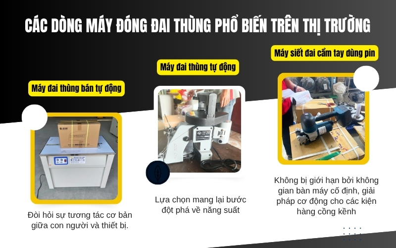 Các dòng máy đóng đai thùng phổ biến trên thị trường