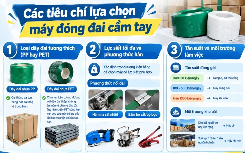 Các tiêu chí lựa chọn máy đóng đai cầm tay