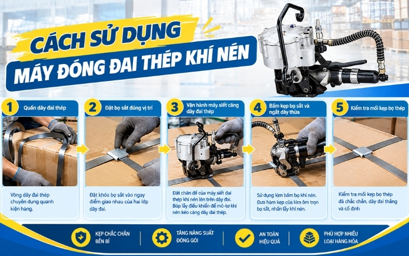 Cách sử dụng máy đóng đai thép khí nén