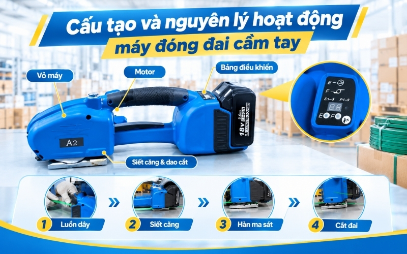Cấu tạo và nguyên lý hoạt động máy đóng đai cầm tay