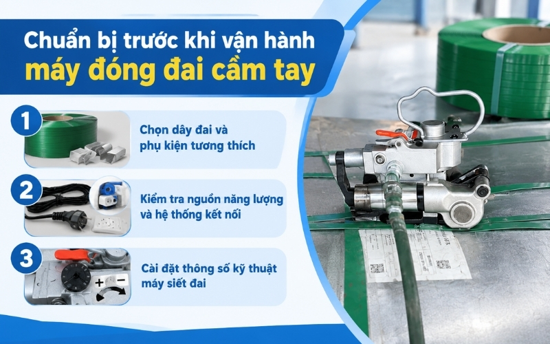 Chuẩn bị trước khi vận hành máy đóng đai cầm tay