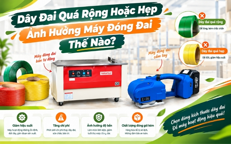 Dây Đai Quá Rộng Hoặc Hẹp Ảnh Hưởng Máy Đóng Đai Thế Nào?