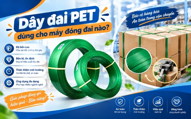 Dây đai PET dùng cho máy đóng đai nào?