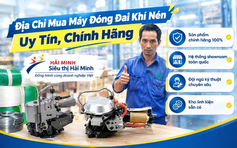 Địa chỉ mua máy đóng đai khí nén uy tín, chính hãng
