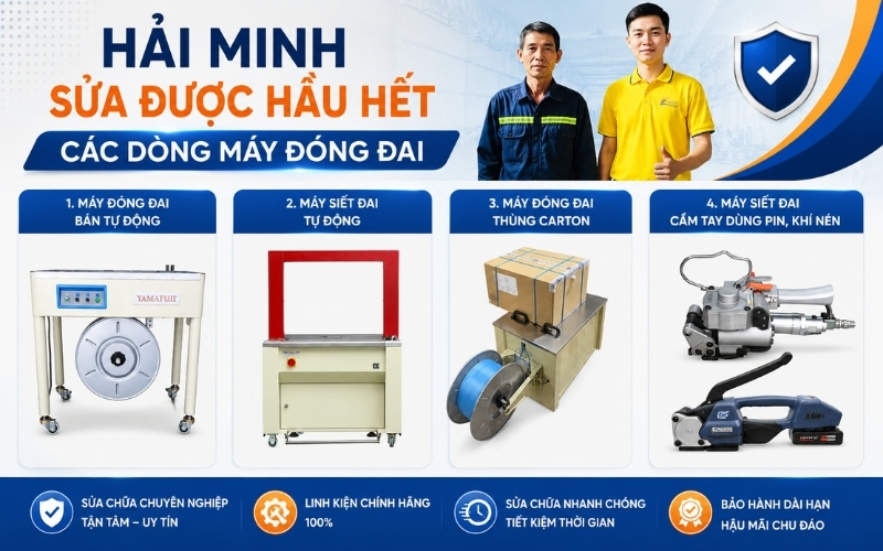 Hải Minh sửa được hầu hết các dòng máy đóng đai