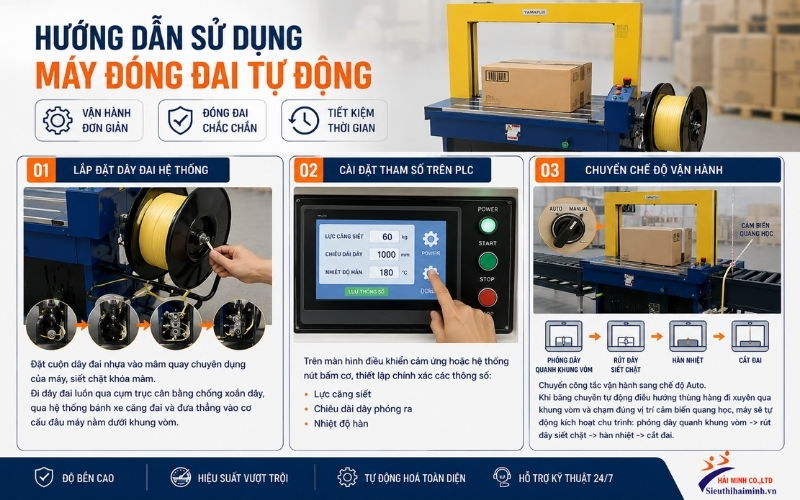 Hướng dẫn sử dụng máy đóng đai thùng tự động