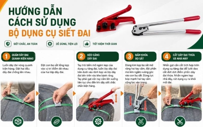 Hướng dẫn vận hành dụng cụ đóng đai thủ công