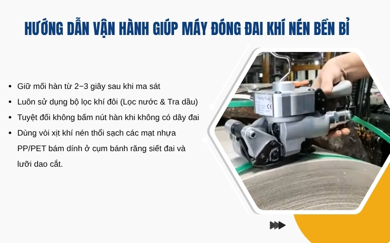 Hướng dẫn vận hành giúp máy đóng đai khí nén bền bỉ