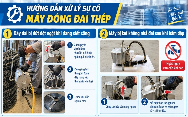 Hướng dẫn xử lý sự cố máy đóng đai thép