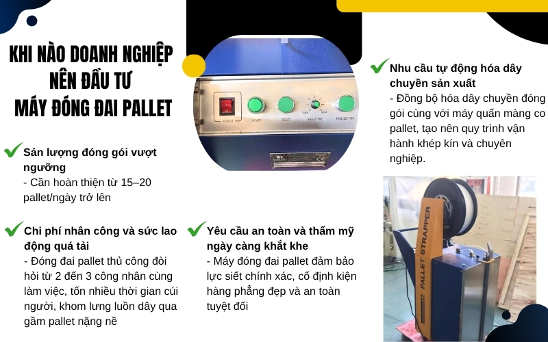 Khi nào doanh nghiệp nên đầu tư máy đóng đai pallet