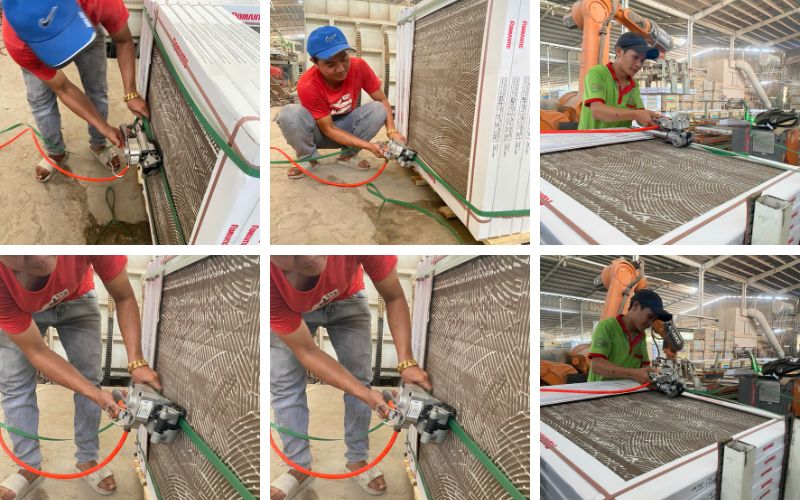 Kỹ thuật giao, test máy đóng đai cầm tay khí nén XQD-25 tận nơi cho khách 
