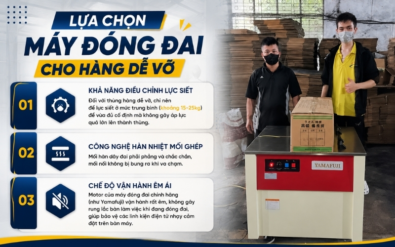 Lựa chọn máy đóng đai cho hàng dễ vỡ