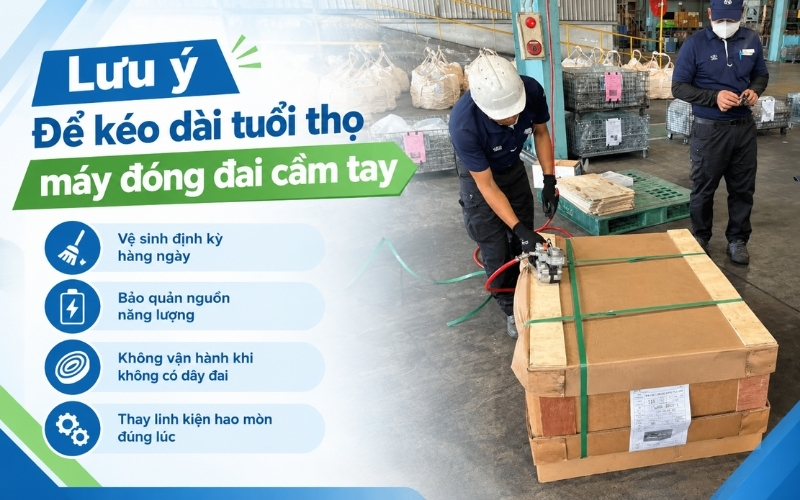 Lưu ý Để kéo dài tuổi thọ máy đóng đai cầm tay