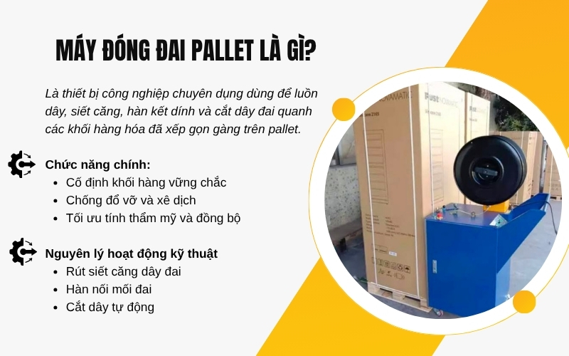 Máy đóng đai pallet là gì